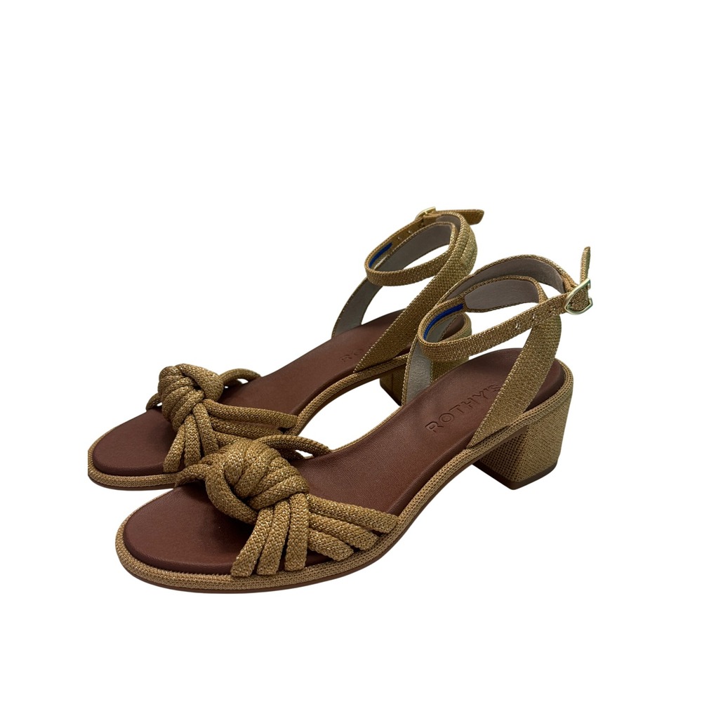 Rothy's The Knot Sandal Gold Metallic Block Heel Ankle Strap Womens 6 Neutral